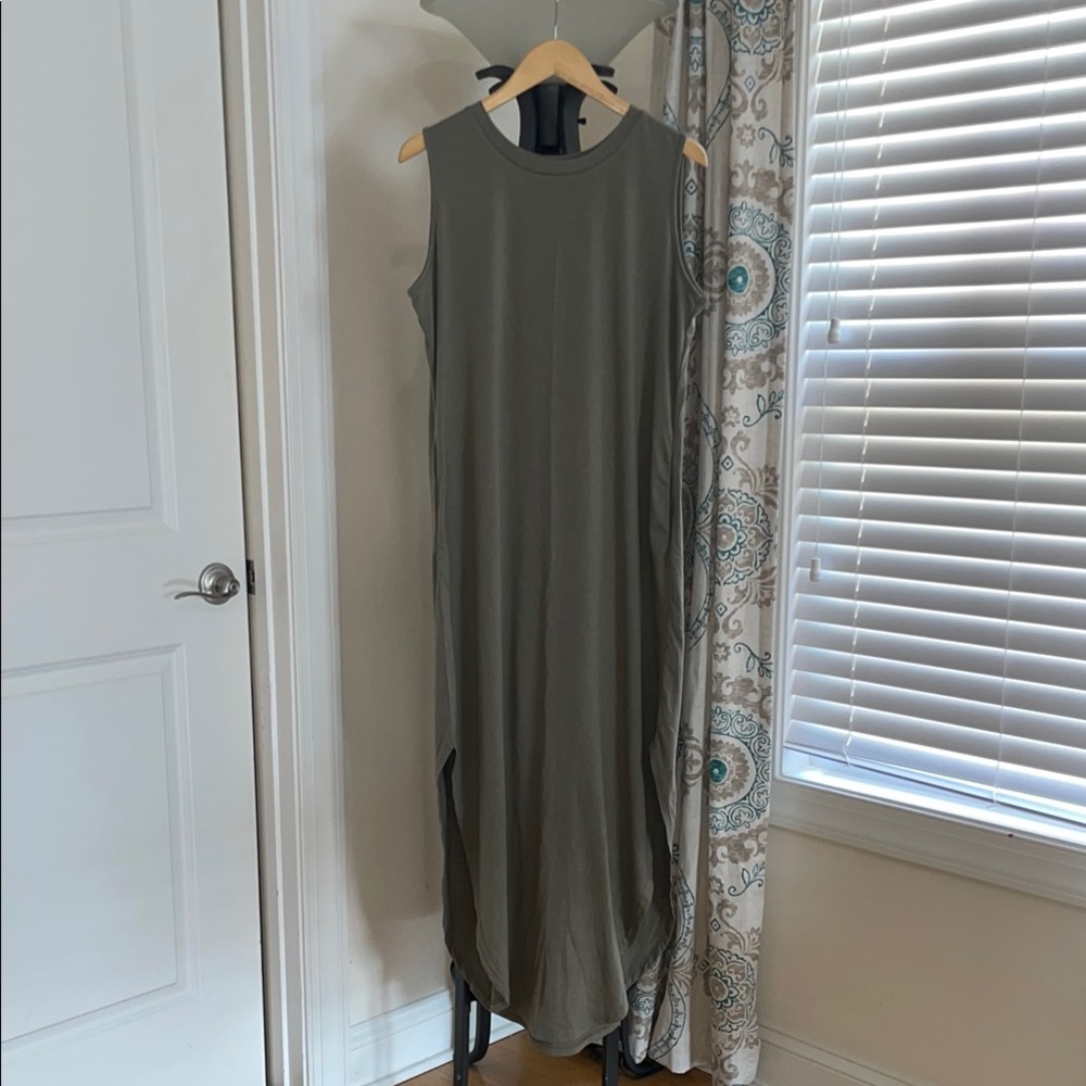Sleeveless Olive Green Maxi Dress, NWOT, women’s L